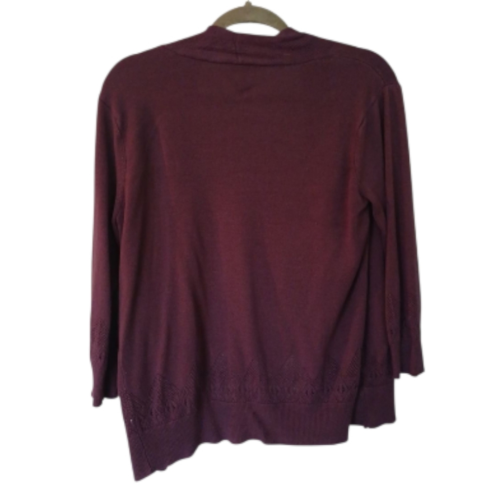 LOFT Women's Deep Purple Open Knit Cardigan Size Large - Picture 2 of 8